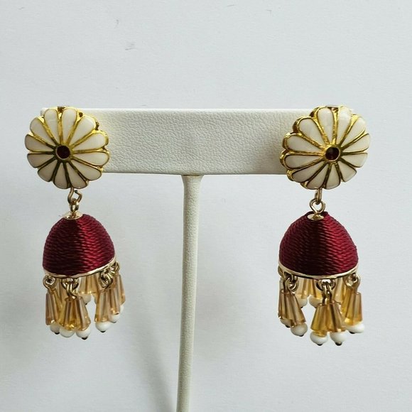 Anthropologie "Ursula" Chandelier Earrings Red, lampshade Retired Daisy Boho
